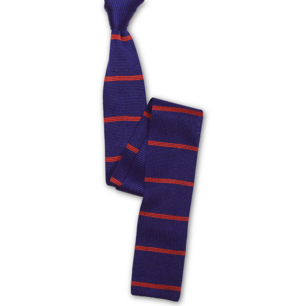 Navy and red striped silk knit tie by Soxfords