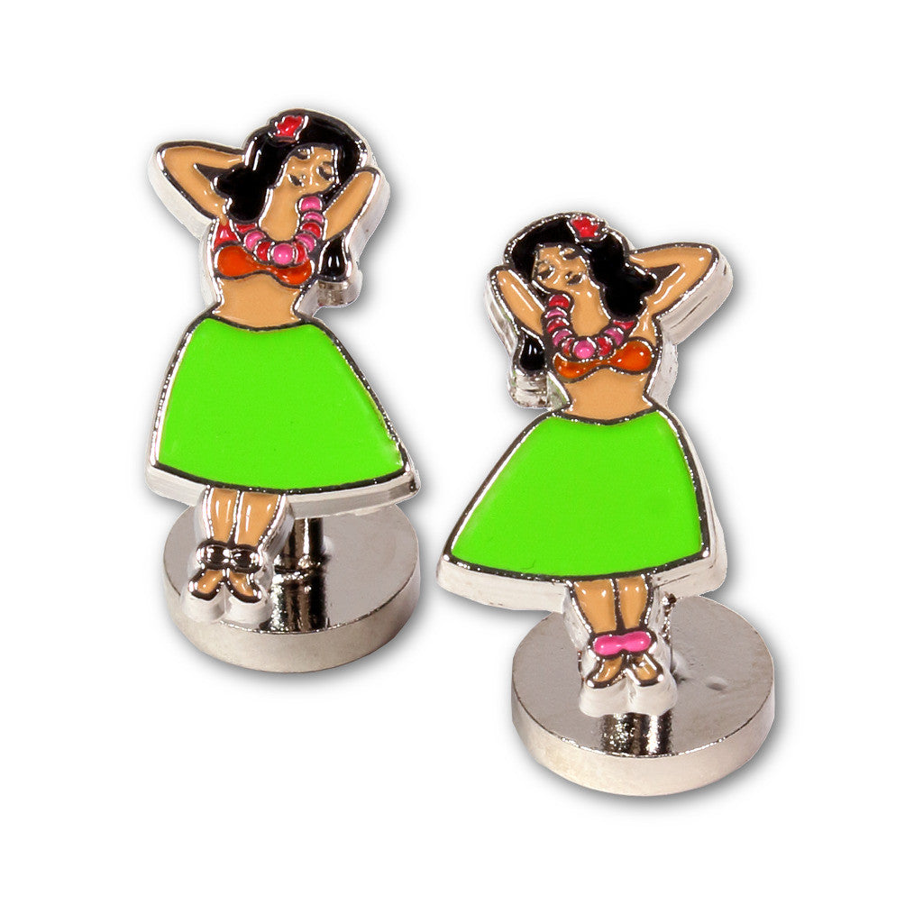 "Hula Girls" Enameled Cuff Links by Soxfords