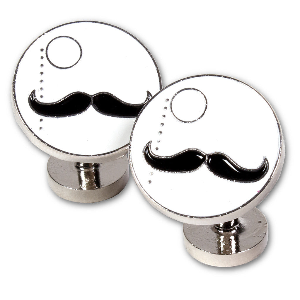 "Mustache and Monocle" Enameled Cuff Links by Soxfords