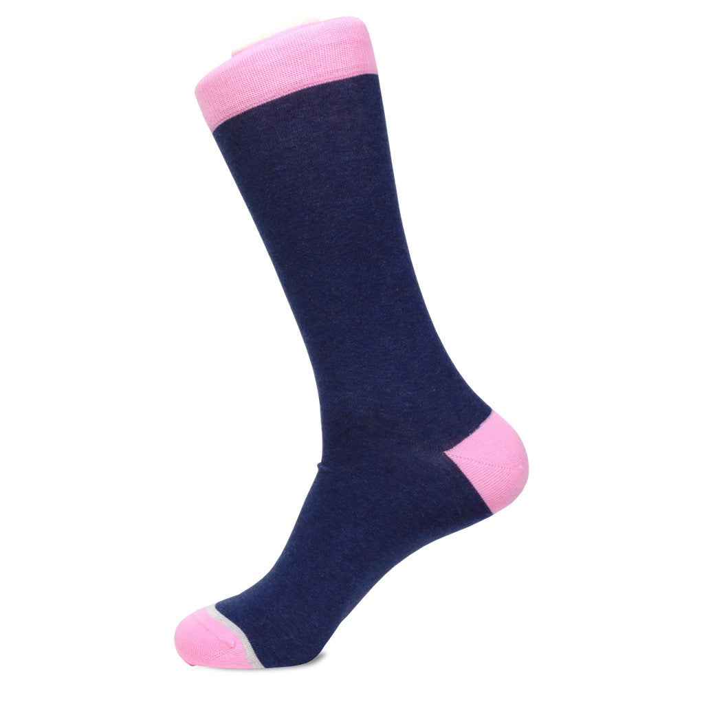 Women's Navy Blue Heather Pima Socks with Pink Accents