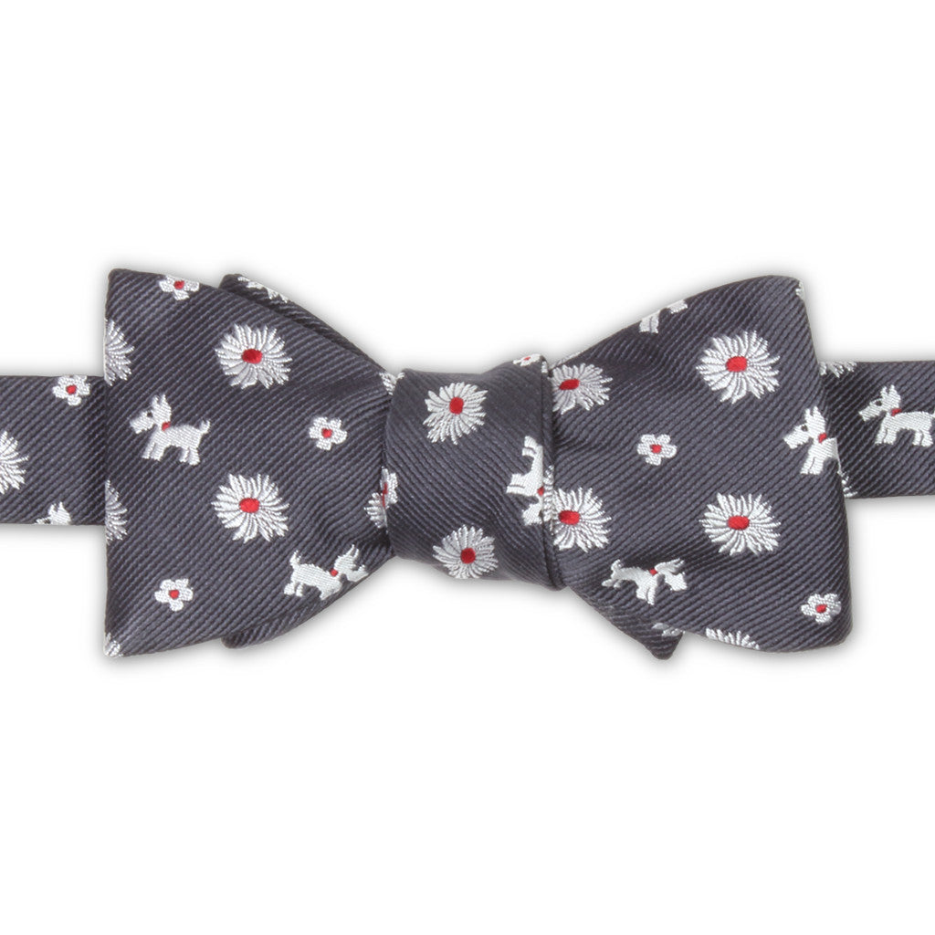 "Dogs + Daisies" Patterned Embroidered Necktie, Made in the USA by Soxfords