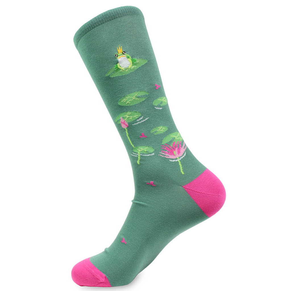 Frog Prince Embroidered Green Pima Cotton Socks by Soxfords