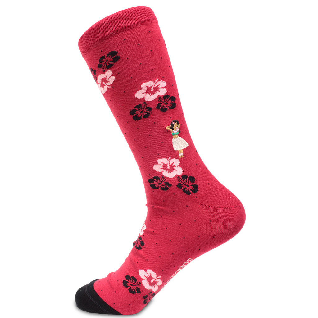 Hawaiian Hula Themed Red Pima Cotton Socks by Soxfords