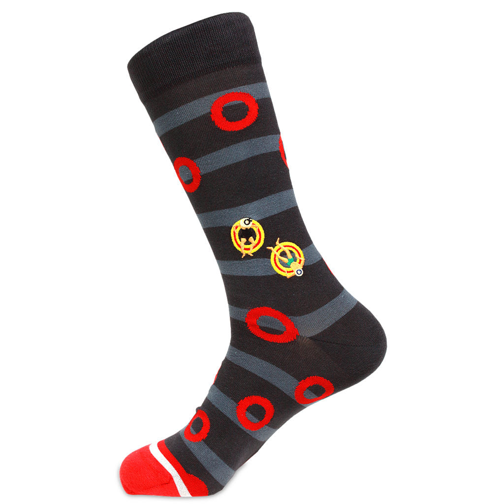 Grey Striped Pima Cotton Socks with River Rafting Embroidery