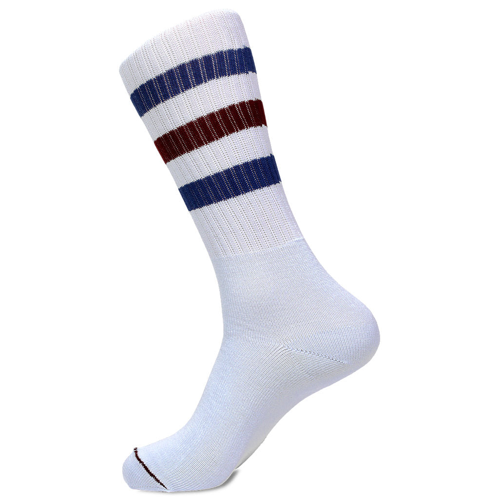 Grey pima cotton with blue and maroon stripes gym socks by Soxfords