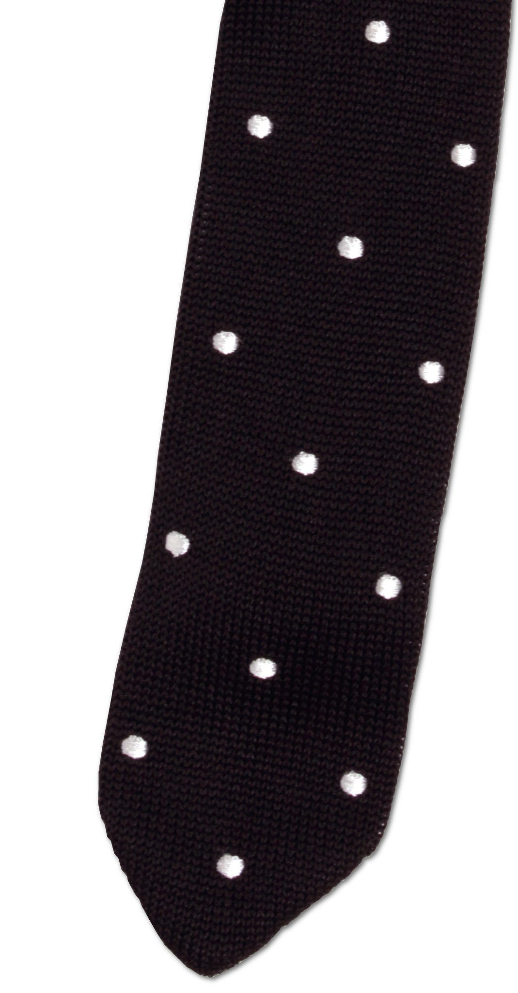 Jet Black Pointed Tip Silk Knit Tie with White Pin Dots