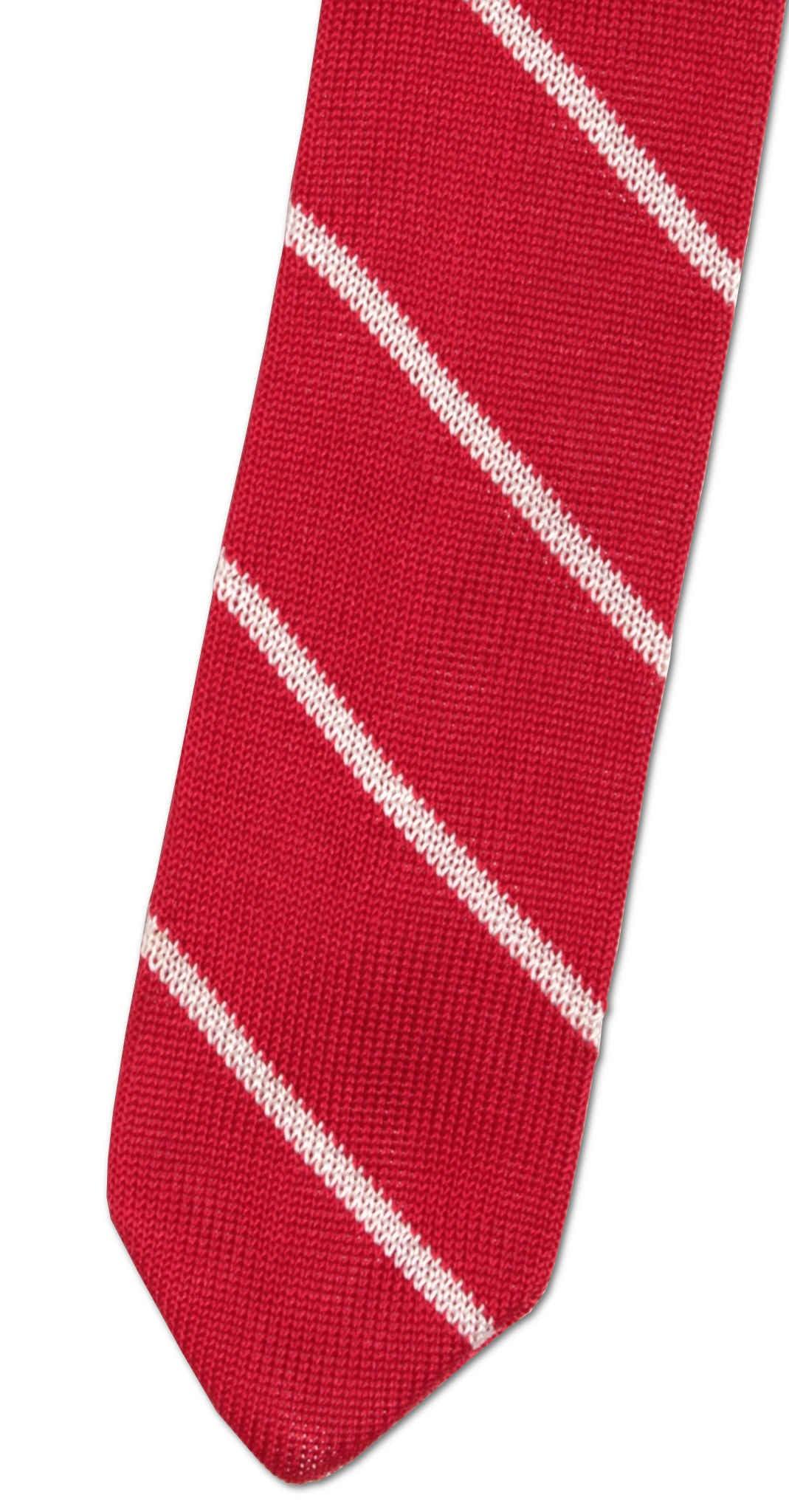 Red Skinny Silk Pointed-Tip Knit Tie with White Stripes