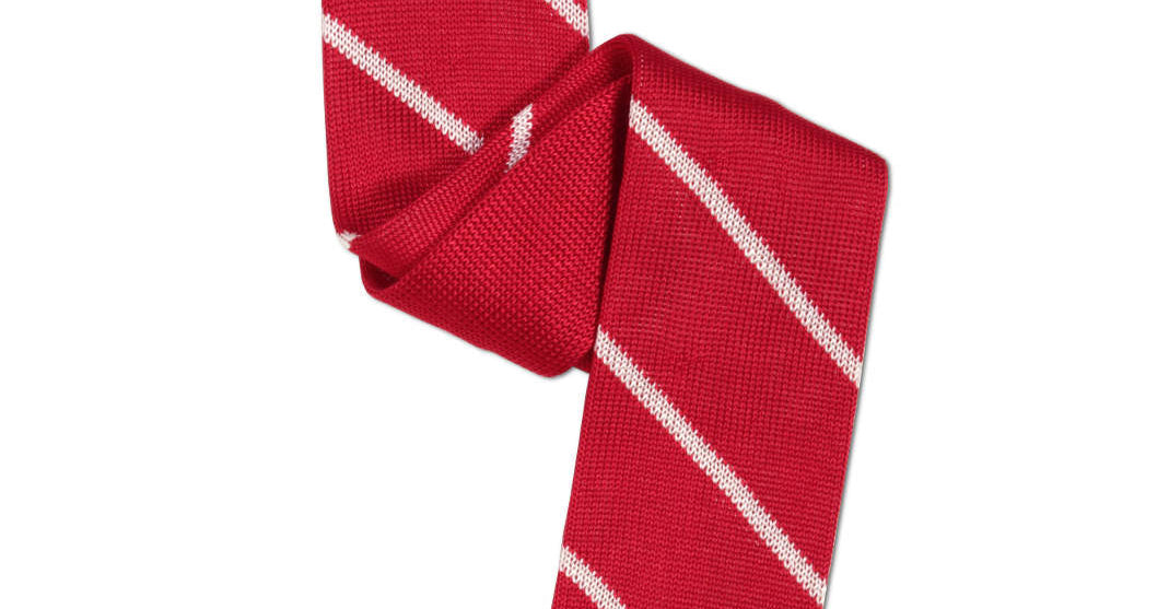 Red Skinny Silk Pointed-Tip Knit Tie with White Stripes