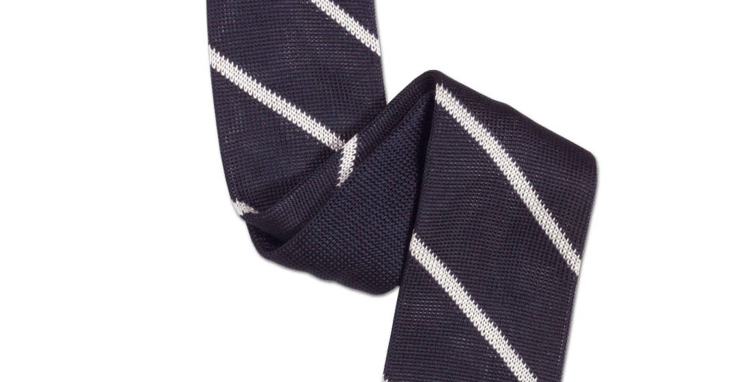 Skinny Blue Silk Pointed-Tip Knitted Tie with White Stripes