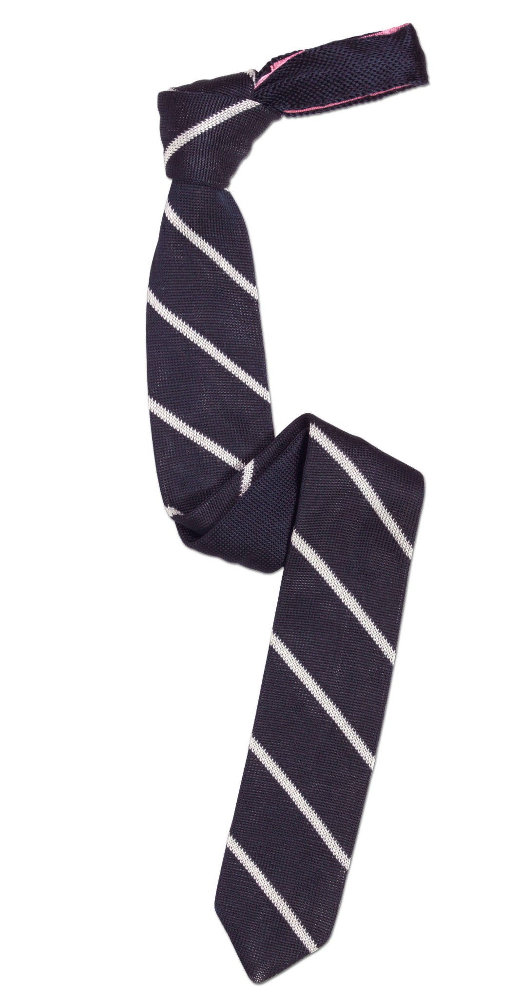 Skinny Blue Silk Pointed-Tip Knitted Tie with White Stripes