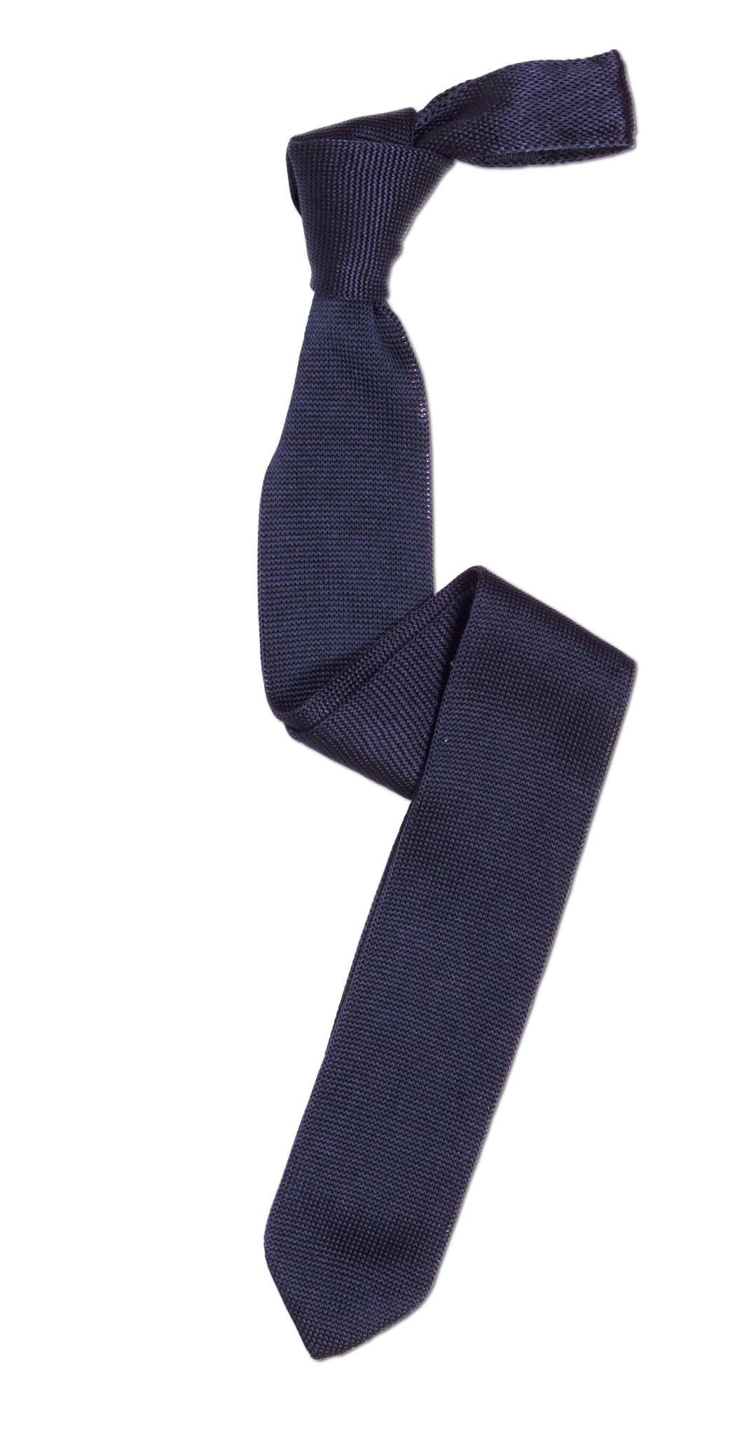 Dark blue knitted skinny silk tie 