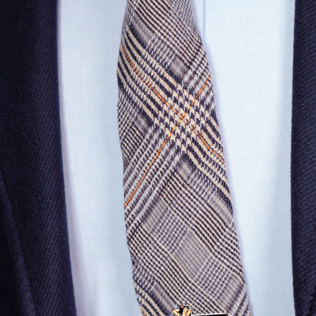Blue and gold plaid wool tie, handcrafted in Brooklyn, New York