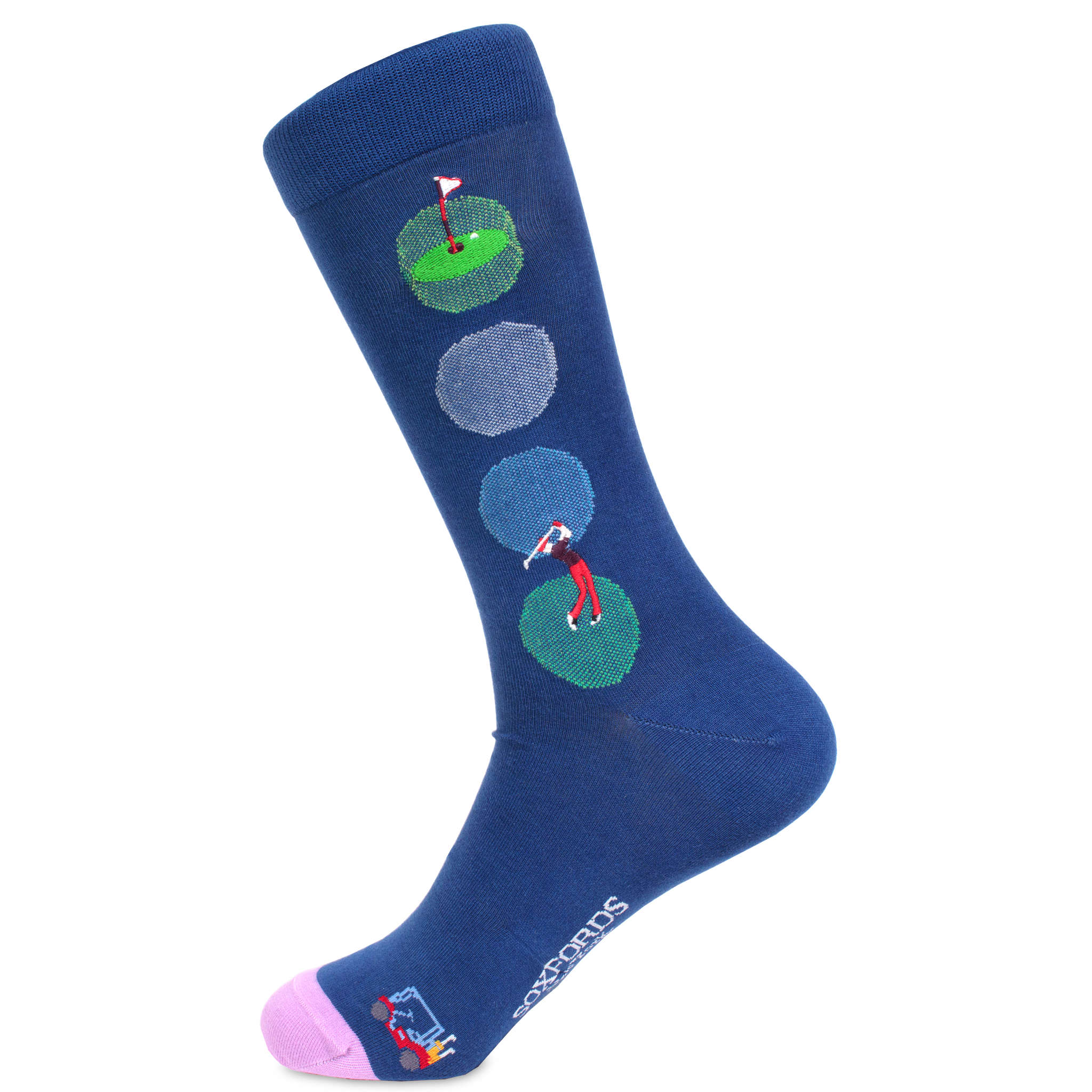 Golfing themed navy Pima cotton dress socks by Soxfords