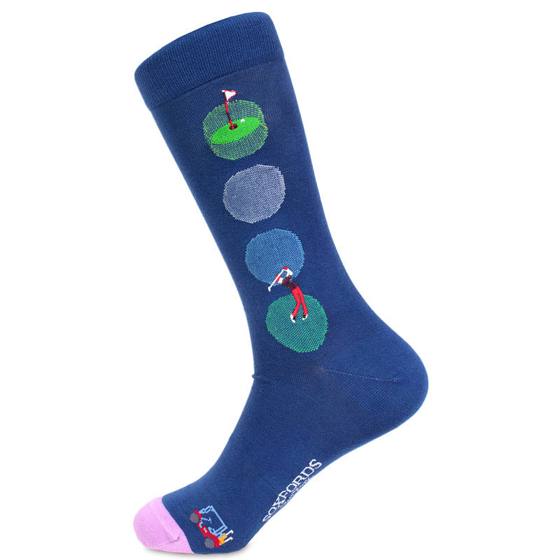Golfing themed navy Pima cotton dress socks by Soxfords