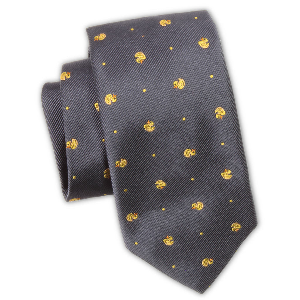 Rubber Ducks Patterned Silk Embroidered Necktie, Made in the USA by Soxfords