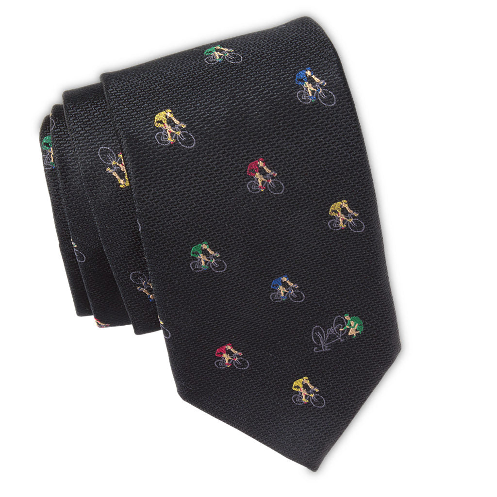 Bicycling Pattern Silk Embroidered Necktie by Soxfords