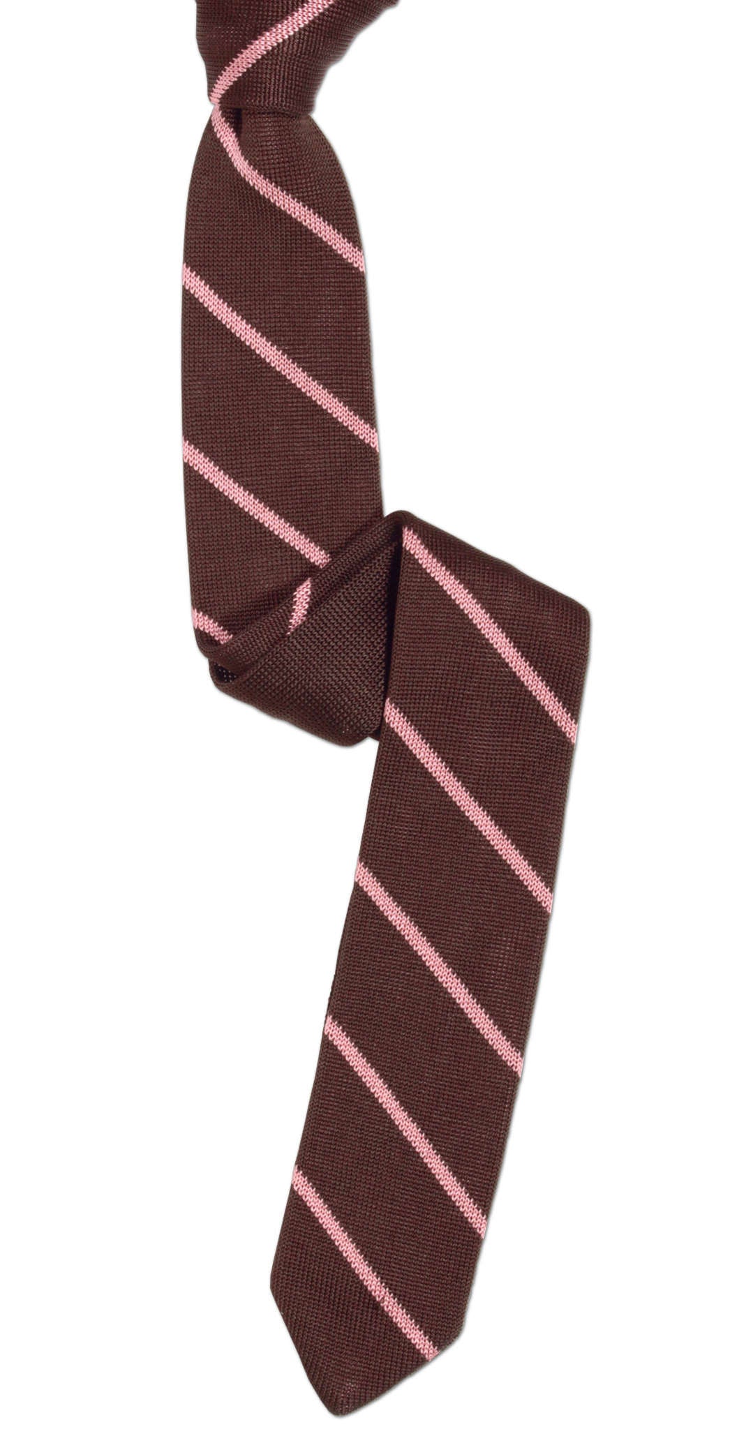Brown Silk Knit Tie with Pink Stripes